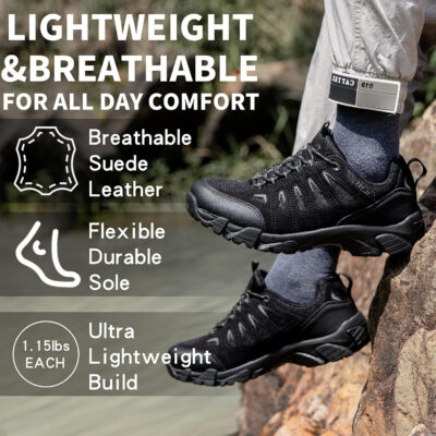 SHULOOK Men's Waterproof Hiking Shoes Lightweight Anti Slip Outdoor Ankle Boots Breathable Hike Trekking Trails Shoe