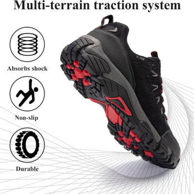 SHULOOK Men's Waterproof Hiking Shoes Lightweight Anti Slip Outdoor Ankle Boots Breathable Hike Trekking Trails Shoe