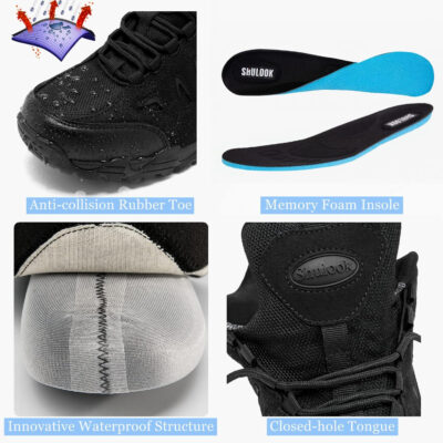 SHULOOK Men's Waterproof Hiking Shoes Lightweight Anti Slip Outdoor Ankle Boots Breathable Hike Trekking Trails Shoe