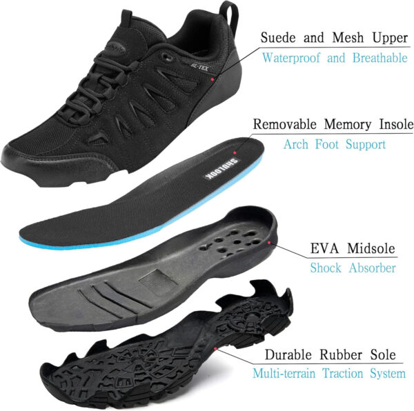 SHULOOK Men's Waterproof Hiking Shoes Lightweight Anti Slip Outdoor Ankle Boots Breathable Hike Trekking Trails Shoe