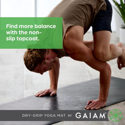 6899c6648394130894f0e8ef5c2b24e6af66fec0fdc1d36403705.jpg Gaiam Dry-Grip Yoga Mat - 5mm Thick Non-Slip Exercise & Fitness Mat for Standard or Hot Yoga, Pilates and Floor Workouts - Cushioned Support, Non-Slip Coat - 68 x 24 Inches