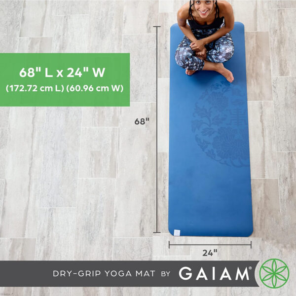 6899c66592a9d00a58737505d51c892d870f40b9f6e14e010cb84.jpg Gaiam Dry-Grip Yoga Mat - 5mm Thick Non-Slip Exercise & Fitness Mat for Standard or Hot Yoga, Pilates and Floor Workouts - Cushioned Support, Non-Slip Coat - 68 x 24 Inches