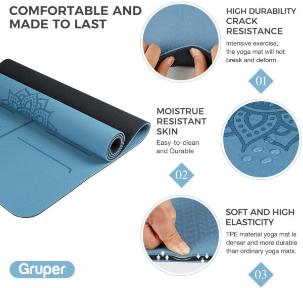 6899c840713623239fe6b260e8d1bcdb4e80275c28c88de23941e.jpg Yoga Mat Non Slip TPE Thick Yoga Mat with Alignment Mark, Large Size 72"L x 32"W x 0.32"Th or 0.24"Th, Anti-Tear Exercise & Fitness Mat for Yoga, Pilates & Floor Workouts