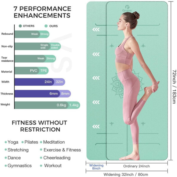 6899c84b6885bae0bfe86164a2fa67909586eda366966def438b9.jpg Yoga Mat Non Slip TPE Thick Yoga Mat with Alignment Mark, Large Size 72"L x 32"W x 0.32"Th or 0.24"Th, Anti-Tear Exercise & Fitness Mat for Yoga, Pilates & Floor Workouts