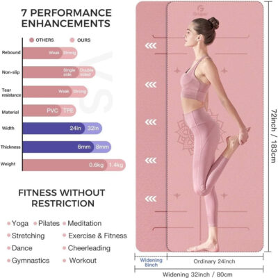 6899c85c74be9d131ee45311d0544c26ebf77239423443bf0d973.jpg Yoga Mat Non Slip TPE Thick Yoga Mat with Alignment Mark, Large Size 72"L x 32"W x 0.32"Th or 0.24"Th, Anti-Tear Exercise & Fitness Mat for Yoga, Pilates & Floor Workouts