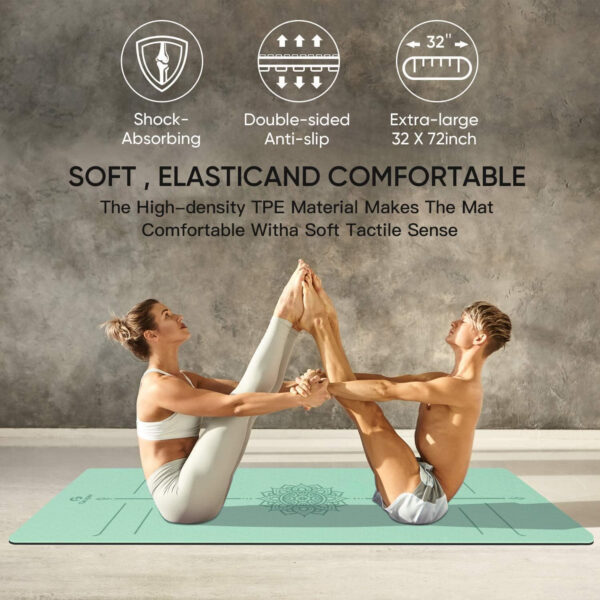 6899c865aa3898226698e42b6302ff30246455710961137a80ff4.jpg Yoga Mat Non Slip TPE Thick Yoga Mat with Alignment Mark, Large Size 72"L x 32"W x 0.32"Th or 0.24"Th, Anti-Tear Exercise & Fitness Mat for Yoga, Pilates & Floor Workouts