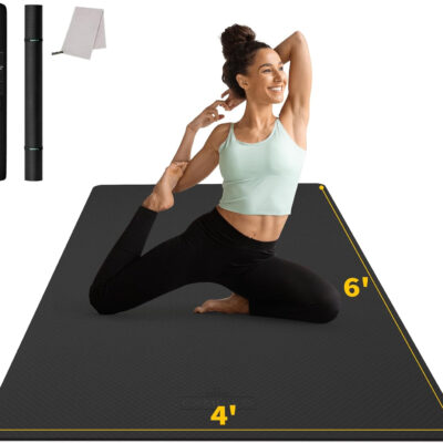 CAMBIVO Large Yoga Mat (6'x 4'), Extra Wide Workout Mat for Men and Women, Yoga Mat Thick 1/3 &1/4 Exercise Mats for Home Workout, Yoga, Pilates (Black,1/4 inch)