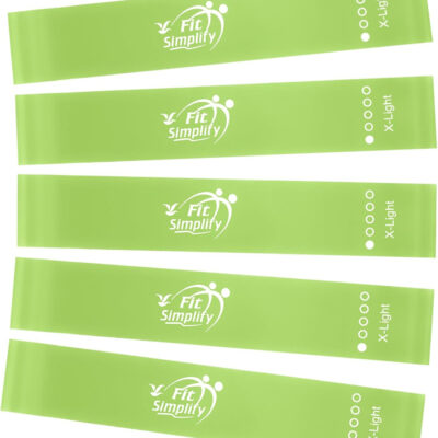 Fit Simplify Resistance Loop Exercise Fitness Bands with Instruction Guide and Carry Bag, Set of 5