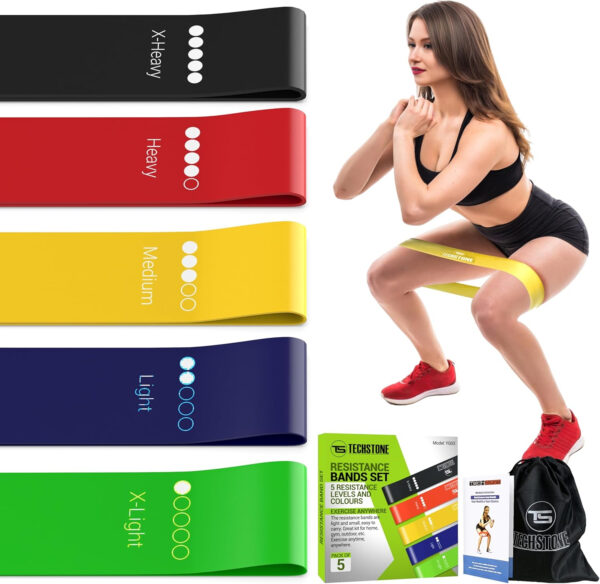 6899cc5a35d3b8c123feb5fa0f5ed55076d14cd11159355f6f4c5.jpg TechStone Resistance Bands Set for Men and Women, Pack of 5 Different Levels Elastic Band for Home Gym Long Exercise Workout – Great Fitness Equipment for Training, Yoga – Free Carrying Bag