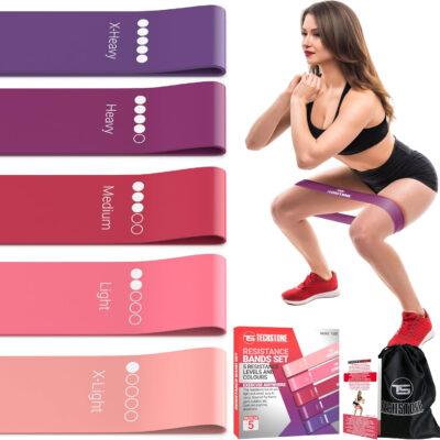 6899cc5fa502b8fc2d913c86adab71e45fac41366f7e2386d74d8.jpg TechStone Resistance Bands Set for Men and Women, Pack of 5 Different Levels Elastic Band for Home Gym Long Exercise Workout – Great Fitness Equipment for Training, Yoga – Free Carrying Bag