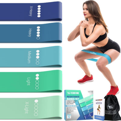 6899cc70d89ff34ba3b02369745335f156879ba401613514e67f7.jpg TechStone Resistance Bands Set for Men and Women, Pack of 5 Different Levels Elastic Band for Home Gym Long Exercise Workout – Great Fitness Equipment for Training, Yoga – Free Carrying Bag