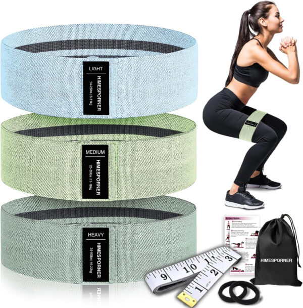 6899cfb70802fb78fc8530c327d40dbcb5045f05b6879f4cf0424.jpg Wide Fabric Resistance Bands for Working Out, 3 Level Non-Slip Exercise Booty Bands for Women & Men Leg and Glutes with Hair Ties and Tape Measure - for Home Gym Workout, Yoga, Pilates