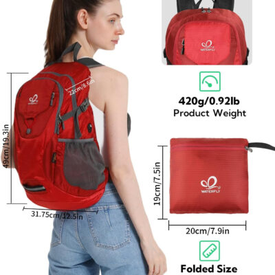 WATERFLY Lightweight Packable Hiking Backpack: 30L Foldable Travel Daypack Ultralight Camping Day Pack for Woman Man