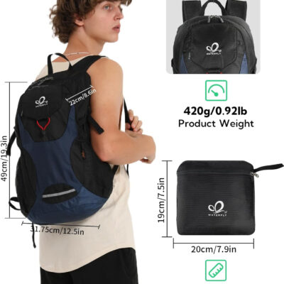 WATERFLY Lightweight Packable Hiking Backpack: 30L Foldable Travel Daypack Ultralight Camping Day Pack for Woman Man
