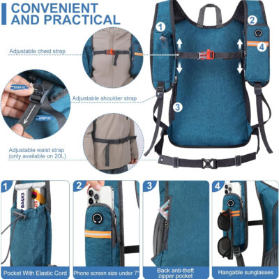 20L Small Hiking Backpack for Men Women Foldable Packable Back Pack Ultralight Hiking Daypack for Travel Camping Outdoor, Black