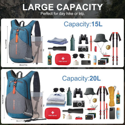 20L Small Hiking Backpack for Men Women Foldable Packable Back Pack Ultralight Hiking Daypack for Travel Camping Outdoor, Black