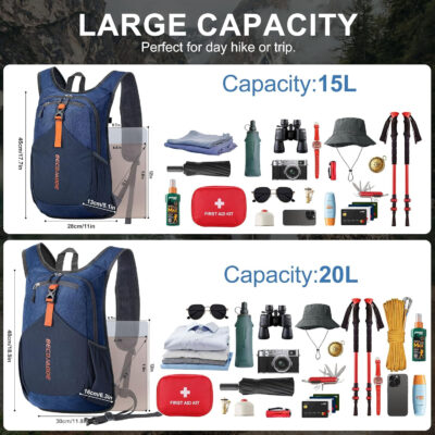 20L Small Hiking Backpack for Men Women Foldable Packable Back Pack Ultralight Hiking Daypack for Travel Camping Outdoor, Black