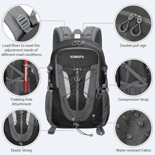 6899e5528f9153a8a5f93813fb068f89a21b54efed4f6421da515.jpg Hiking Backpack 30L Lightweight Travel Daypack Small Day Pack for Men Women Outdoor Camping Backpacking, Black