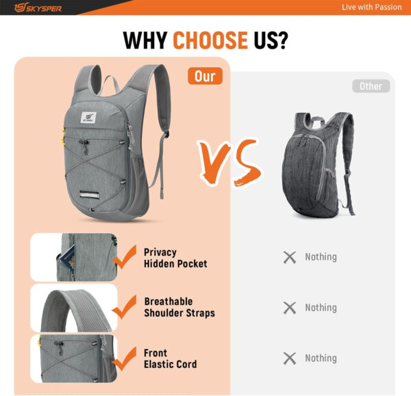 6899e5b80b3b66fb7d3f5f9029ea98ab9c8c317aa0137d4ac3e88.jpg SKYSPER Foldable Hiking Backpack - 10L Small Lightweight Daypack Breathable Travel Backpacks for Men Women