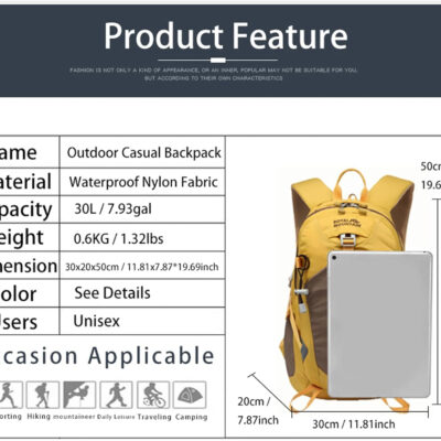 Hiking Backpack 30L Foldable Travel Daypack For Women Men,Camping Daypack Backpacks Lightweight,Durable Hiking Backpack Fit For Hiking,Daily Commuting,Short Trips.(With Rain-cover)