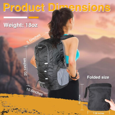 6899e6fc392f9065f4250049d86a4240419f6374f6e612473d9e5.jpg MOSISO 30L Lightweight Hiking Daypack Packable Backpack for Men Women, Casual Foldable Day Pack Shoulder Bag with 2 Front Pocket&Elastic Cord Strap for Travel Outdoor Camping, Black