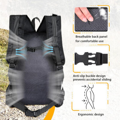 6899e6ff4e7ba25976a819d5fbfb608511d1df4012333bf4a3ba2.jpg MOSISO 30L Lightweight Hiking Daypack Packable Backpack for Men Women, Casual Foldable Day Pack Shoulder Bag with 2 Front Pocket&Elastic Cord Strap for Travel Outdoor Camping, Black