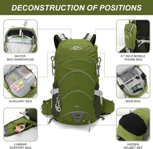 Hydration Pack,20L Hydration Backpack, Hiking Internal Frame Backpacks with 2L Hydration Water Bladder and Rain Cover, for Cycling,camping, hunting,Ski, Snow for Men, Women (light green)
