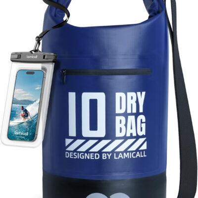 Lamicall Dry Bag Waterproof Backpack - [Zippered Pocket] 5L/10L/20L/30L/40L Roll Top Waterproof Bag with Water Proof Phone Pouch, Floatable Drybag for Swimming, Boating, Kayaking, Camping, Beach