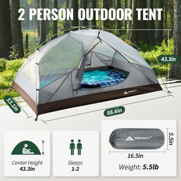 6899ea7270b1a21ab45b75eb4f44465b98245ac3325d7c645bf24.jpg Forceatt Tent for 2 and 3 Person is Waterproof and Windproof, Camping Tent for 3 to 4 Seasons,Lightweight Aluminum Pole Backpacking Tent Can be Set Up Quickly,Great for Hiking