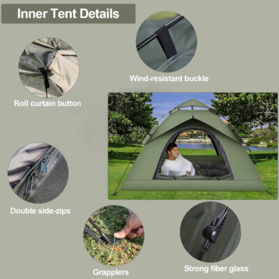 Instant Pop Up Tents for Camping, 2-3 Person Camping Tent 60s Automatic Easy Setup Tent, Double-Thick Waterproof Instant Tents for Hiking Backpacking