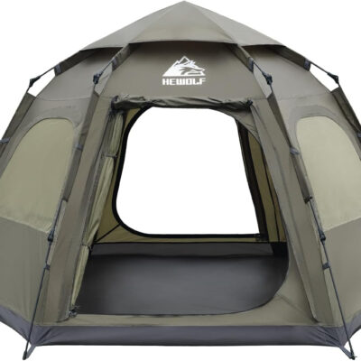 Hewolf 2/3/4 Person Camping Tent - Instant Pop Up Waterproof 2 Doors Tent with Easy Setup | 3-Season Hexagonal Dome Design for Family, Hiking & Traveling