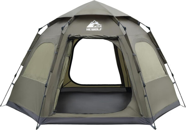 Hewolf 2/3/4 Person Camping Tent - Instant Pop Up Waterproof 2 Doors Tent with Easy Setup | 3-Season Hexagonal Dome Design for Family, Hiking & Traveling