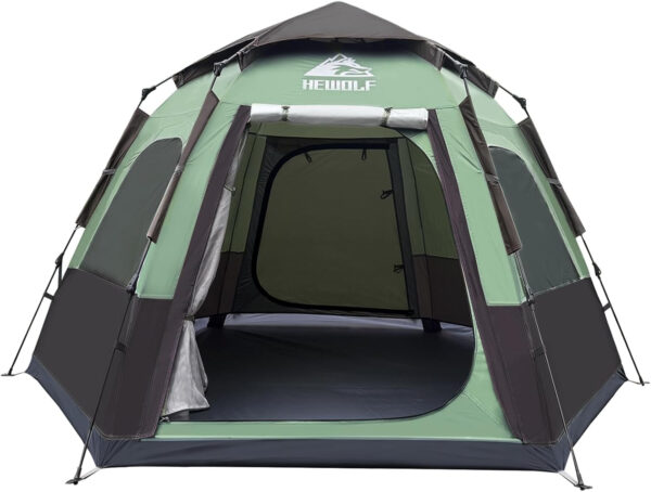 Hewolf 2/3/4 Person Camping Tent - Instant Pop Up Waterproof 2 Doors Tent with Easy Setup | 3-Season Hexagonal Dome Design for Family, Hiking & Traveling