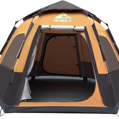 Hewolf 2/3/4 Person Camping Tent - Instant Pop Up Waterproof 2 Doors Tent with Easy Setup | 3-Season Hexagonal Dome Design for Family, Hiking & Traveling