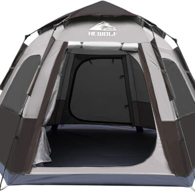 Hewolf 2/3/4 Person Camping Tent - Instant Pop Up Waterproof 2 Doors Tent with Easy Setup | 3-Season Hexagonal Dome Design for Family, Hiking & Traveling