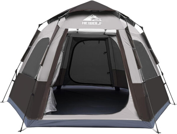 Hewolf 2/3/4 Person Camping Tent - Instant Pop Up Waterproof 2 Doors Tent with Easy Setup | 3-Season Hexagonal Dome Design for Family, Hiking & Traveling