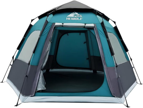 Hewolf 2/3/4 Person Camping Tent - Instant Pop Up Waterproof 2 Doors Tent with Easy Setup | 3-Season Hexagonal Dome Design for Family, Hiking & Traveling