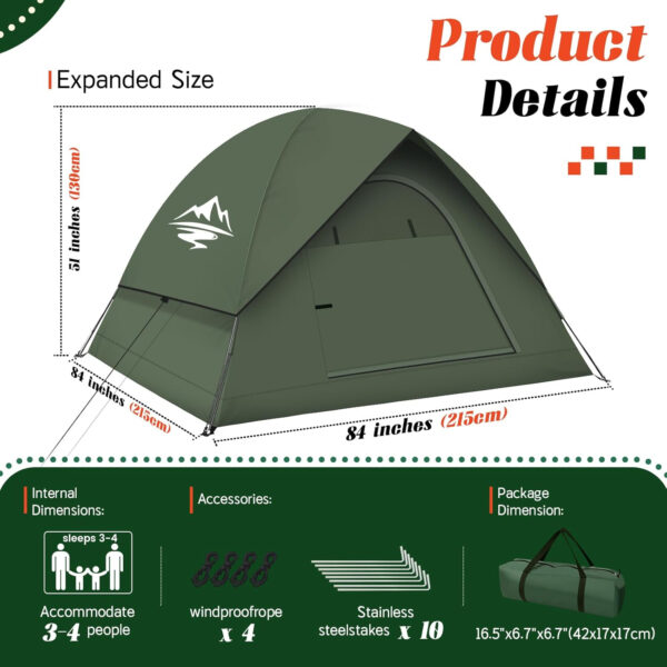 Tents for Camping 3-4 Person with Rainfly, Camping Tents Waterproof Windproof, Not Crowded for 2 Person Camping Tent, Outdoor Dome Tent Easy Setup, Backpacking Tent for Adventure Backyard