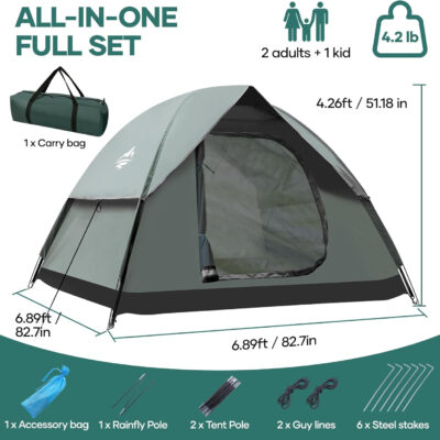 6899ec965d3404b25bfc05bc27a1290448bbac124baefc26343d3.jpg 2-3 Person Camping Tent, Tents for Camping with Removable Rainfly, Family Dome Easy Set Up Tent, Lightweight Tent for Camping, Traveling, Hiking, Outdoor