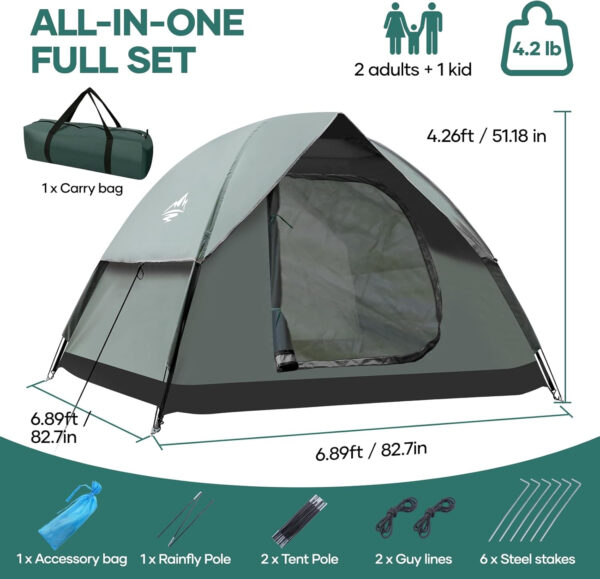 6899ec965d3404b25bfc05bc27a1290448bbac124baefc26343d3.jpg 2-3 Person Camping Tent, Tents for Camping with Removable Rainfly, Family Dome Easy Set Up Tent, Lightweight Tent for Camping, Traveling, Hiking, Outdoor