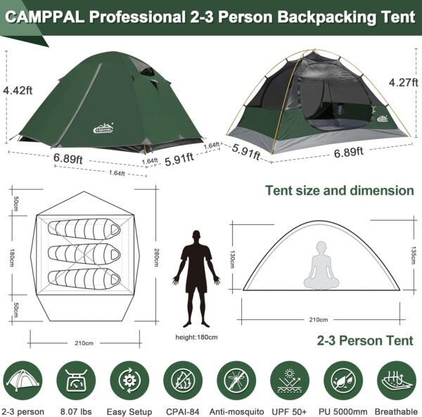 6899ecdf3d58848b8d3f09ee5e045a974eaa5fdab2058a9ba23e3.jpg 2-3 Person Tent - Waterproof Windproof 4 Season Tent for Backpacking, Hiking, Hunting, Motorcycling & Biking