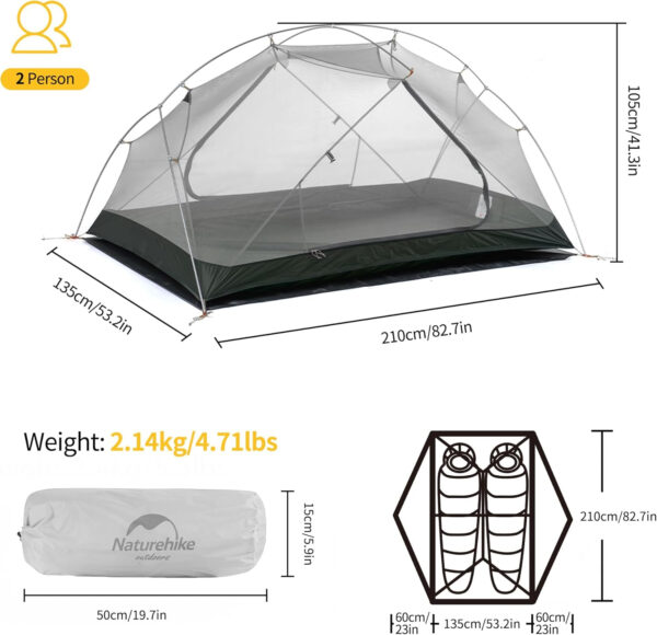 Naturehike Mongar 2 Person 3 Season Camping Tent Ultralight Backpacking Tent for Hiking Cycling