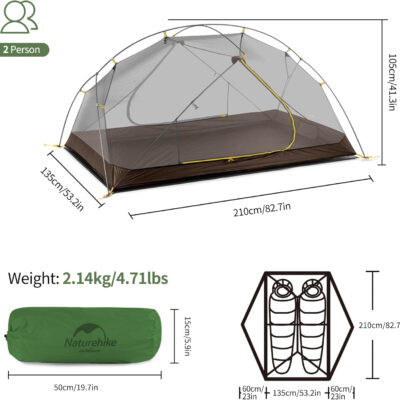 Naturehike Mongar 2 Person 3 Season Camping Tent Ultralight Backpacking Tent for Hiking Cycling