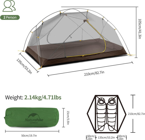 Naturehike Mongar 2 Person 3 Season Camping Tent Ultralight Backpacking Tent for Hiking Cycling