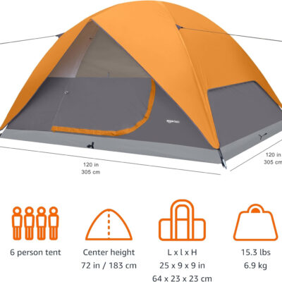 Amazon Basics Camping Tent, 3-Season Dome Design with Rainfly