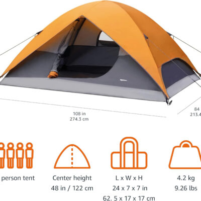 Amazon Basics Camping Tent, 3-Season Dome Design with Rainfly