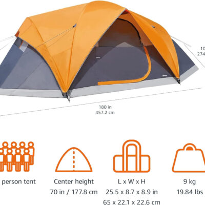 Amazon Basics Camping Tent, 3-Season Dome Design with Rainfly