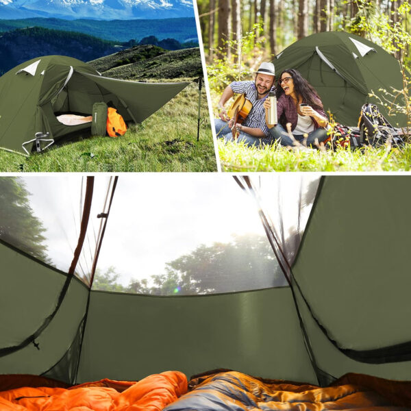6899eff00e1d6bd4070a73a71a8b15062a9d0684d46a49b30d117.jpg Bessport Camping Tent 1/2 Person Tent Waterproof Two Doors Backpacking Tent Easy Setup Lightweight for Outdoor, Hiking Mountaineering Travel