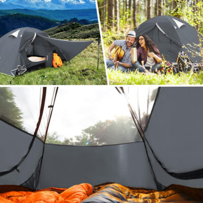 6899efff27e12d7ab644fbb8191803a42fc0dc73edbb4c0a48da7.jpg Bessport Camping Tent 1/2 Person Tent Waterproof Two Doors Backpacking Tent Easy Setup Lightweight for Outdoor, Hiking Mountaineering Travel