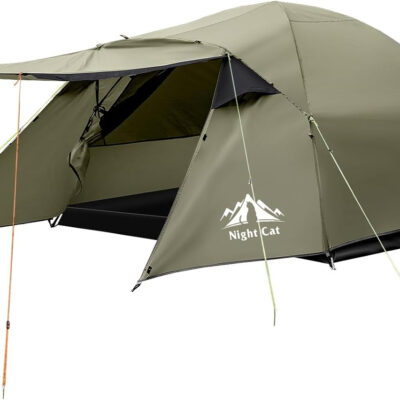 Night Cat Camping Tent 2 3 Persons with Porch Family Backpacking Tent Double Layers Waterproof Easy Clip Setup 7x6x4.3ft Porch Pole Not Inlcuded